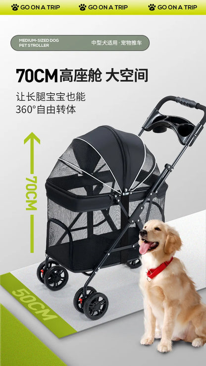 Medium and Large Dog Multi-functional Pet Cart Outdoor Travel Large Walking Dog Cart Portable and Foldable