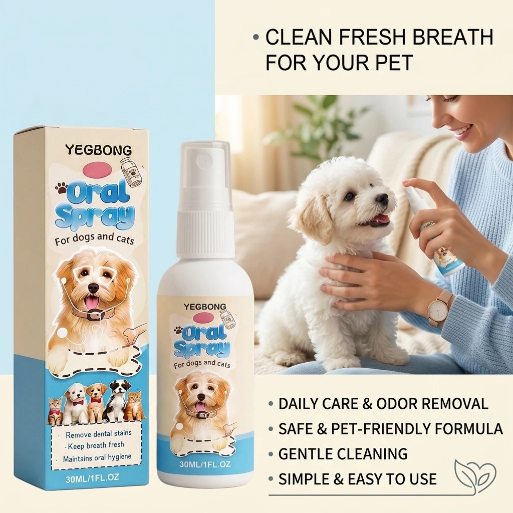 Pet Oral Spray Removing Dental Plaque Eliminating Odors Freshen Breath Soothing Gums Mild Formula No-Brush Pet Dental Care Agent