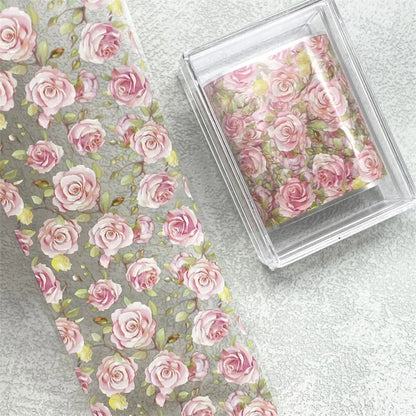 1Pc 100cm Flower Nail Foils for Transfer Paper Floral Stickers Rose Nails Wraps Tulip Nail Art Decorations