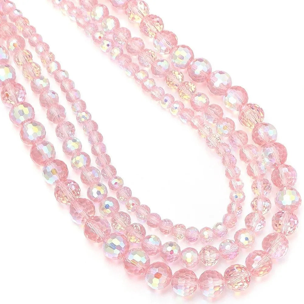 6/8/10mm Sizes Faceted Glass Beads 96-faceted Pink Blue Crystal Earth Beads Faceted Cut Style Plating Clear Jewelry Making Beads