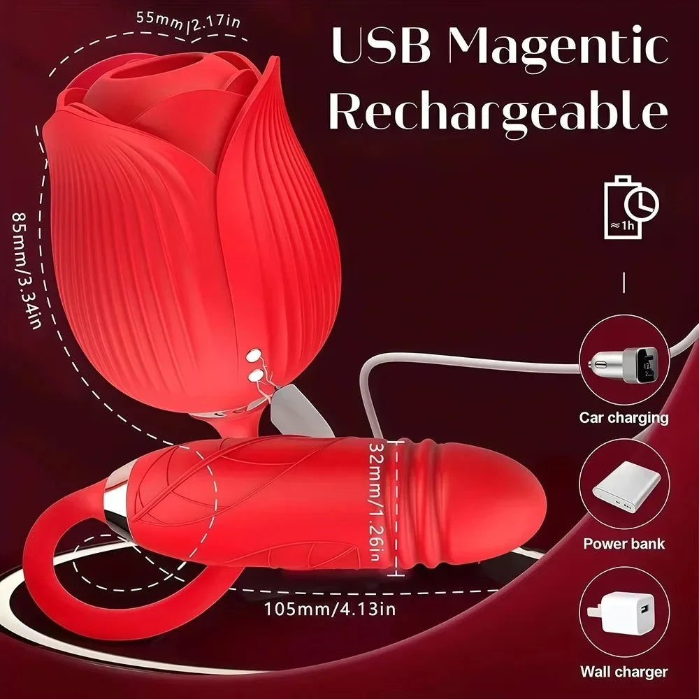3in1 Thrusting Anal Vibrator Female Rose Sucking Clitoris Stimulator Dildo Licking Vagin Massager Masturbator Sex Toys for Women