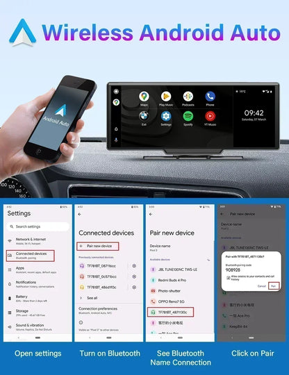 Srnubi 10.26" Dash Cam Rearview Carplay Android Auto 4K DVR Navigation Player Dual Len Recorder Dashboard WIFI BT