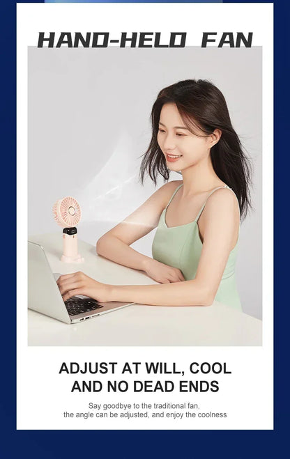 Mini Portable Handheld Fan Foldable Neck Hanging Fans 5 Speed USB Rechargeable Fan with Phone Stand and Display Screen 1800mAh
