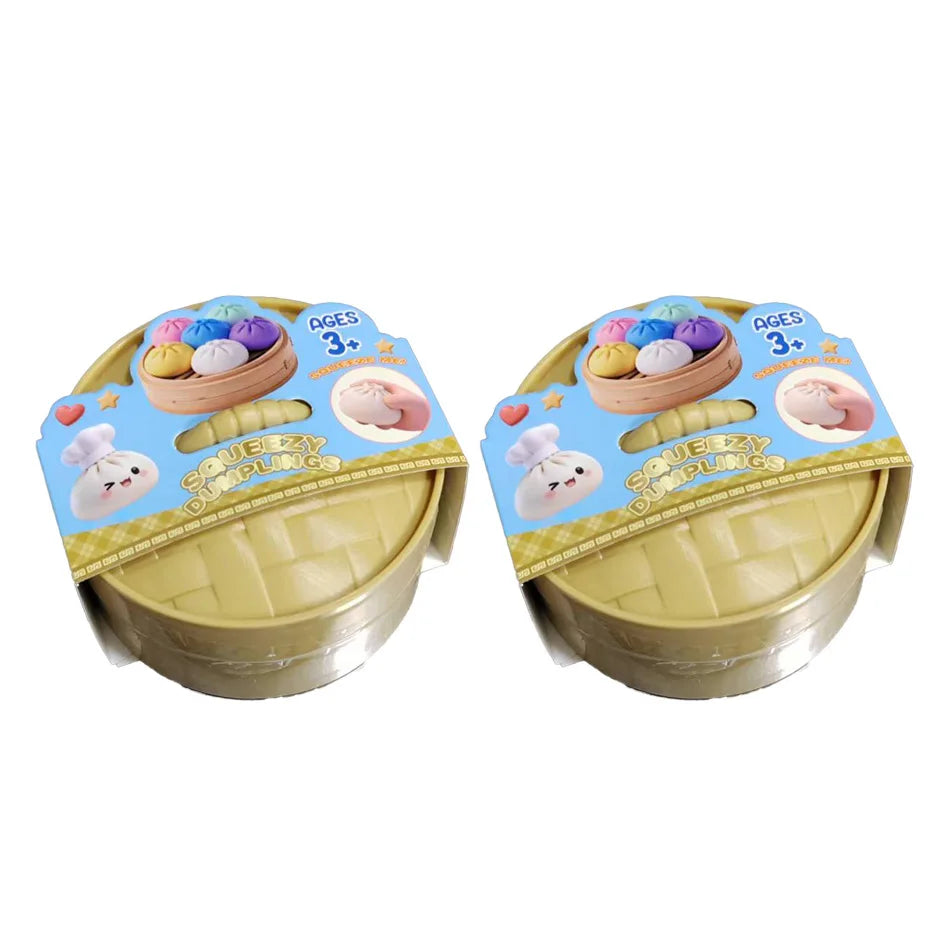 Colorful Dumpling Squishes Stress Balls Fidget Sensory Toys Simulation Food Squishies Bun with Steamer Squeeze Dough Ball Gifts