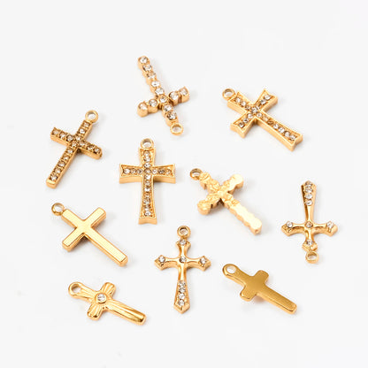 5PCS Zircon Cross Stainless Steel Charms Pendant High Quality Accessories DIY Necklace Bracelet Earring Jewelry Making Materials