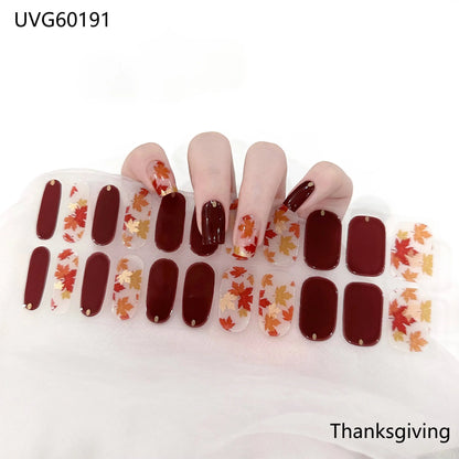 16/20/22Tips Semi-Cured Gel Nail Wraps Full Cover Manicure DIY Waterproof Long Lasting Gel Nail Stickers set for UV Lamp Need