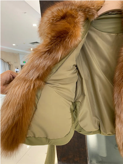 Oversized Winter Warm Real Fox Fur Collar Black Down Coat Women Puffer Outerwear Jackets 2024 Autumn Winter