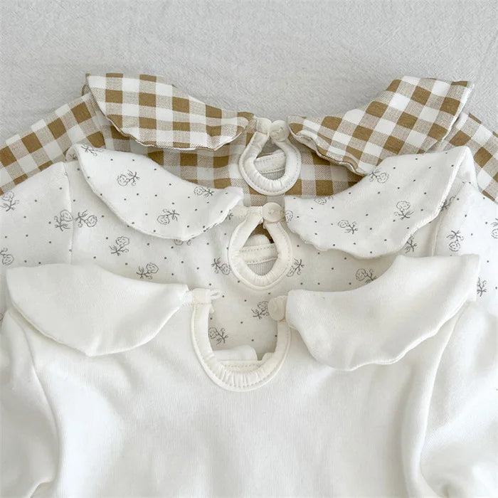 2024 New Spring Children Clothes Toddler Baby Girls Romper Long Sleeved Cotton Lattice Printing Infant Baby Girls Jumpsuit