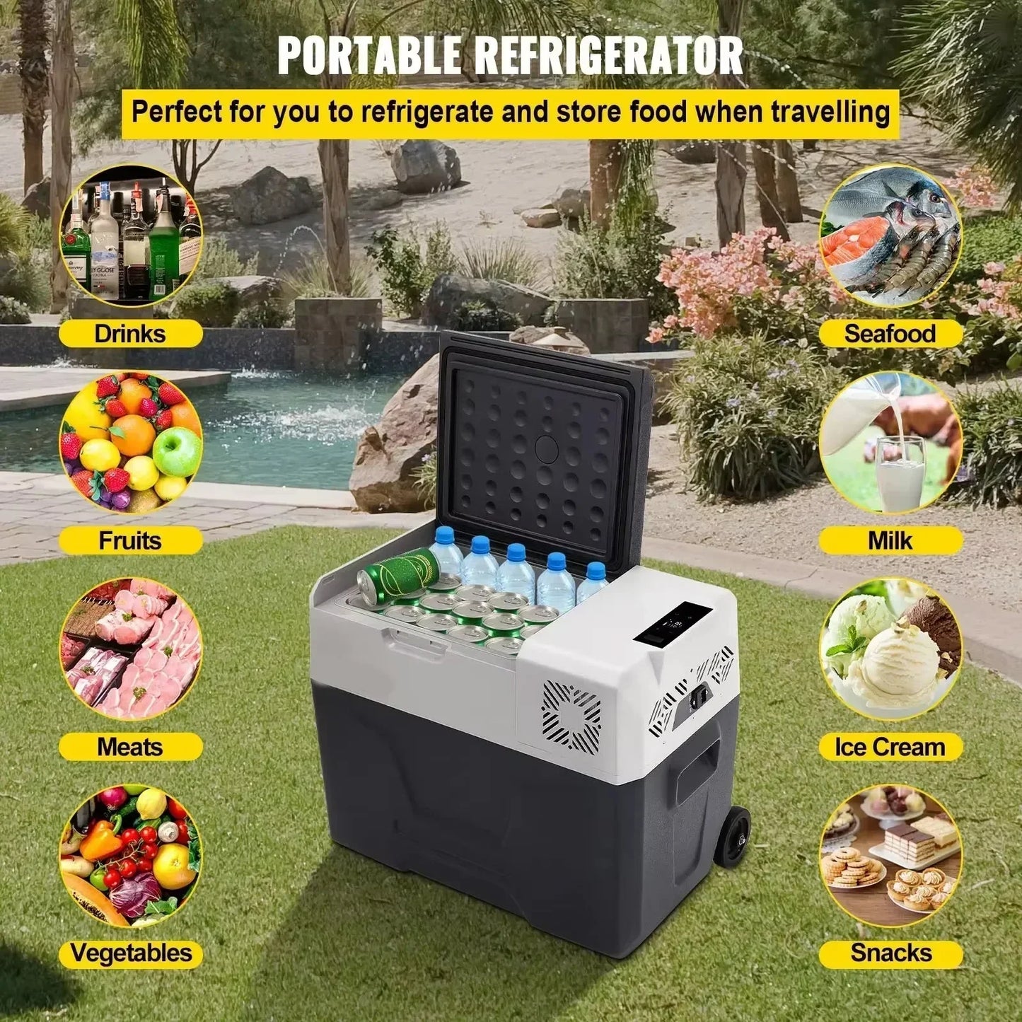 SIHAO Portable Car Refrigerator 15L 20L 30L 35L 40L 45L 50L 55L Compressor Fridge Freezer 12V 24V DC 110-240V AC Dual Use Vehicle Home for Camping Travel Outdoor