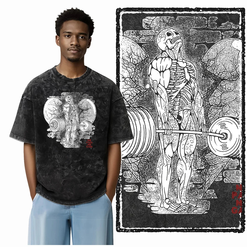 YG BODY BUILDING Printed Cotton Acid Washed Graphic Unisex T Shirt Cool CROSSFIT Streetwear Men Tshirts Big Size Tee for Men
