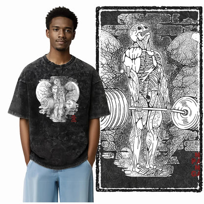 YG BODY BUILDING Printed Cotton Acid Washed Graphic Unisex T Shirt Cool CROSSFIT Streetwear Men Tshirts Big Size Tee for Men