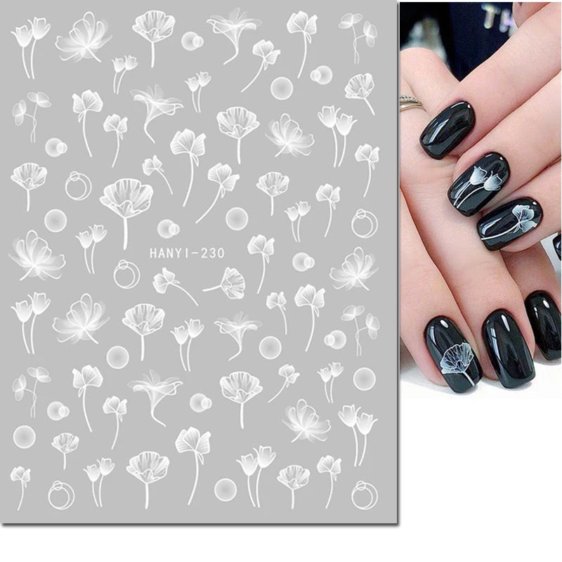 3d Nails Art Decals Spring Fruits Pink Full Tips Peony Magnolia Flowers Adhesive Sliders Stickers Decoration For Nails Manicure