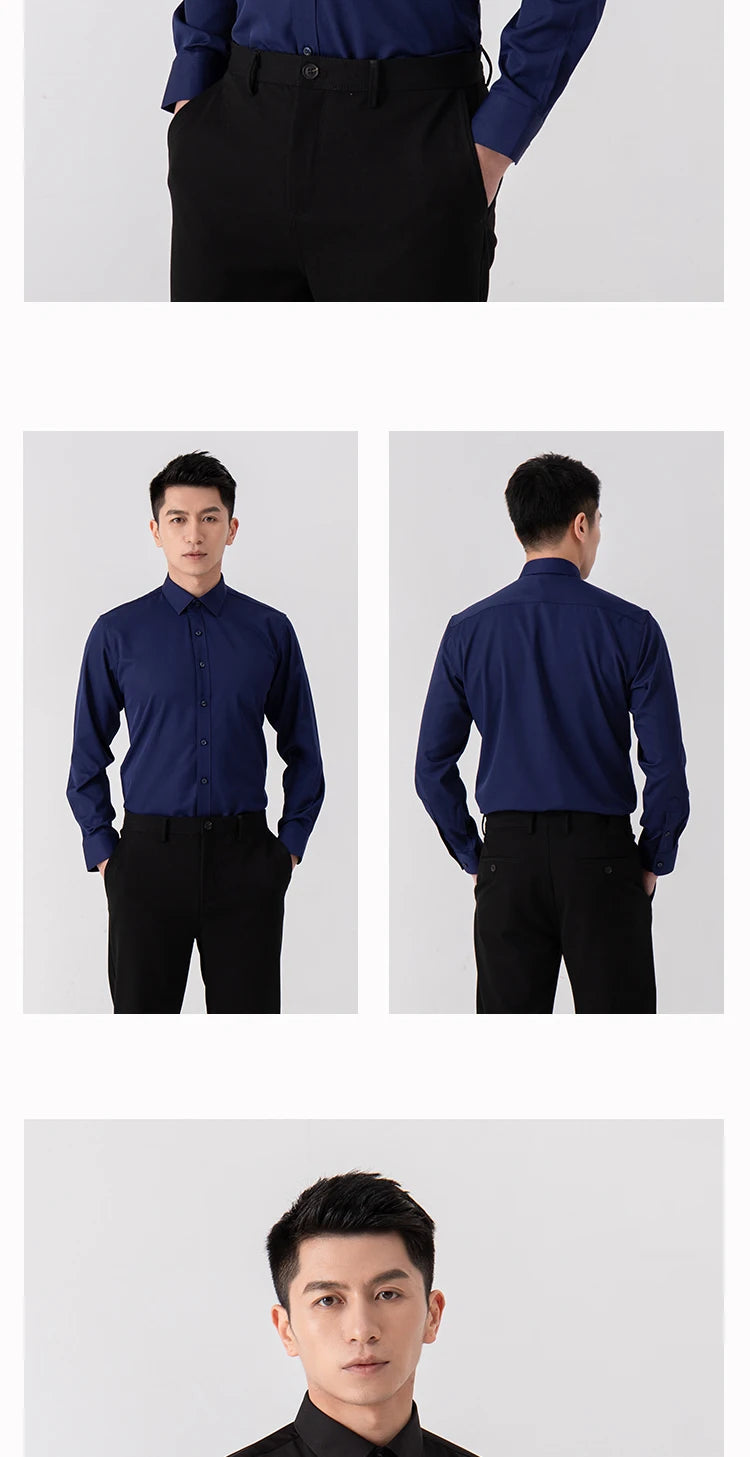 New Men's Solid Color Business Shirt Formal Fashion Thin Classic Basic Casual Slim White Long Sleeve Social Shirt Brand Clothes