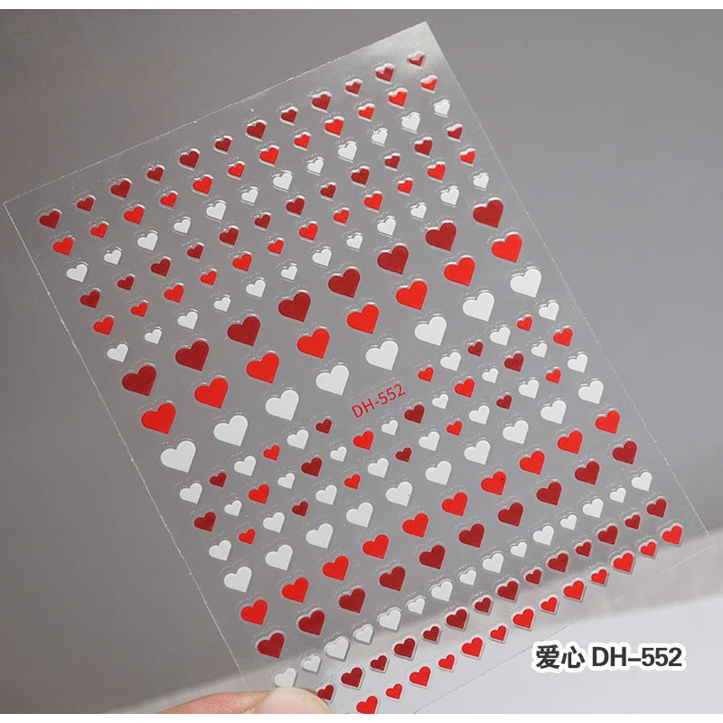 3d Nail Art Stickers Red Black White Love Hearts Stars Clouds French Full Tips Adhesive Nail Decals Slider For Manicure