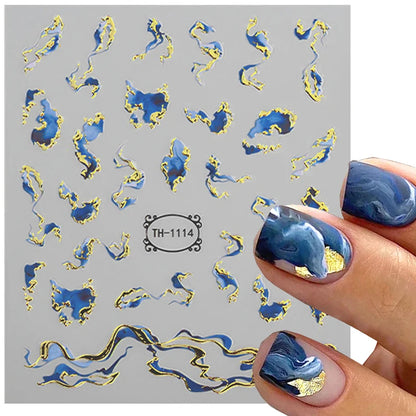 1PCS Marbled Nail Sticker 3D Abstract Lines Sticker Nail Art Supplies Nail Decals Y2K Laser Butterfly Ladies Nail Art Decoration