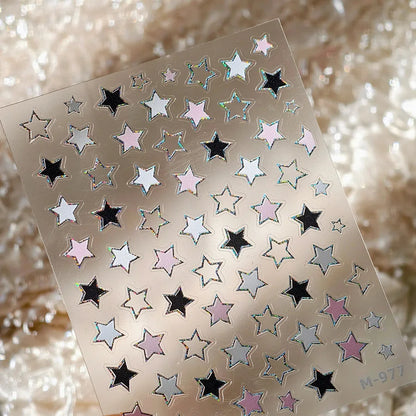 Grid Patterned Star Bowknot Cherry Polka Dot Line Colorful Geometric Five-pointed Star Adhesive Nail Art Sticker Manicure Decal