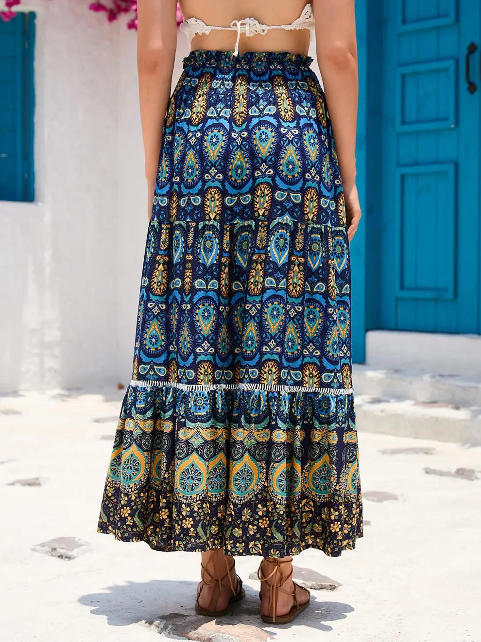 Women's Casual Temperament Skirt Women's Fashionable Bohemian Printed Elastic Waist Temperament Skirt Big Sway Temperament Skirt