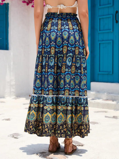 Women's Casual Temperament Skirt Women's Fashionable Bohemian Printed Elastic Waist Temperament Skirt Big Sway Temperament Skirt