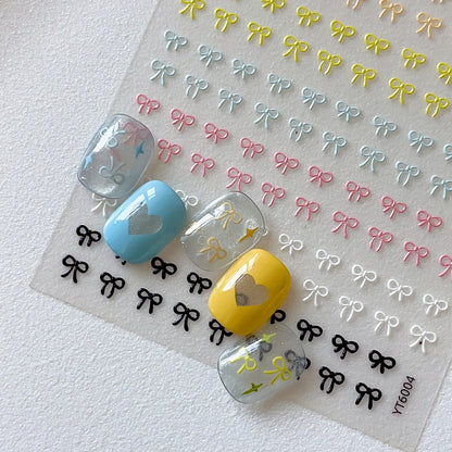 Embossed Colorful Bows Nail Art Stickers Sweet Laser Gold Silver Bowkonts Self Adhesive Nail Art Stickers Decoration Decals DIY