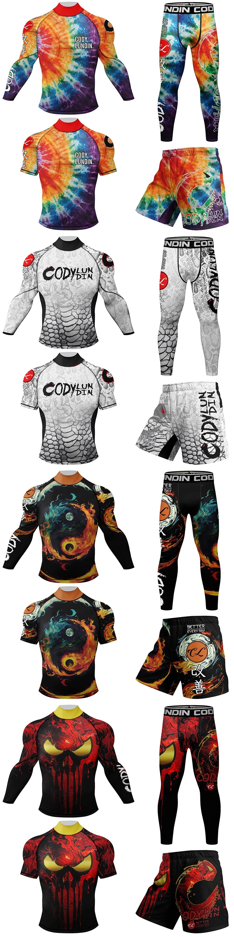 Cody Lundin New Designs Customized Short Sleeves Polyester Stretchy Rash Guards Shorts MMA BJJ Sets With Rubber Waistband