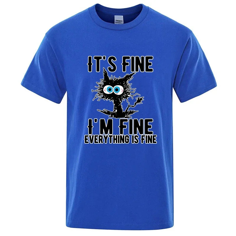 Men's High Quality T-shirt Cotton Blend Funny Cool Cat Printed T-shirt Casual Men Short Sleeve T-shirt for Men T-Shirt Male Top