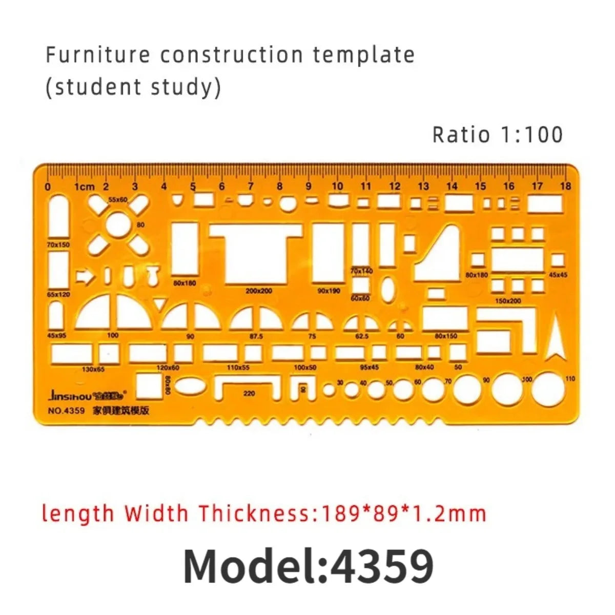 Geometric Drawing Template Set With Measuring Ruler - Yellow Transparent Plastic Tools+Bonus PE Zipper Bag - For Architecture