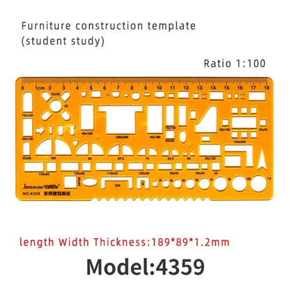 Geometric Drawing Template Set With Measuring Ruler - Yellow Transparent Plastic Tools+Bonus PE Zipper Bag - For Architecture