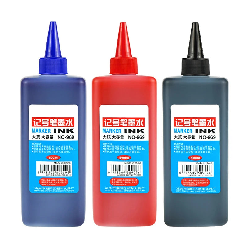 1 Box 500ml Permanent Marker Ink,Oily,Quick-Drying,Waterproof And Non-Fading,Non-Erasable 3 Colors Marker Ink Filler Liquid