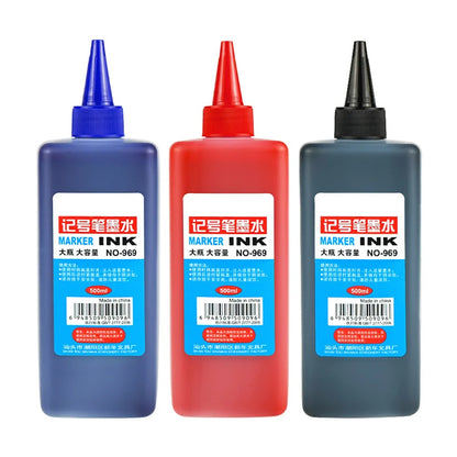 1 Box 500ml Permanent Marker Ink,Oily,Quick-Drying,Waterproof And Non-Fading,Non-Erasable 3 Colors Marker Ink Filler Liquid