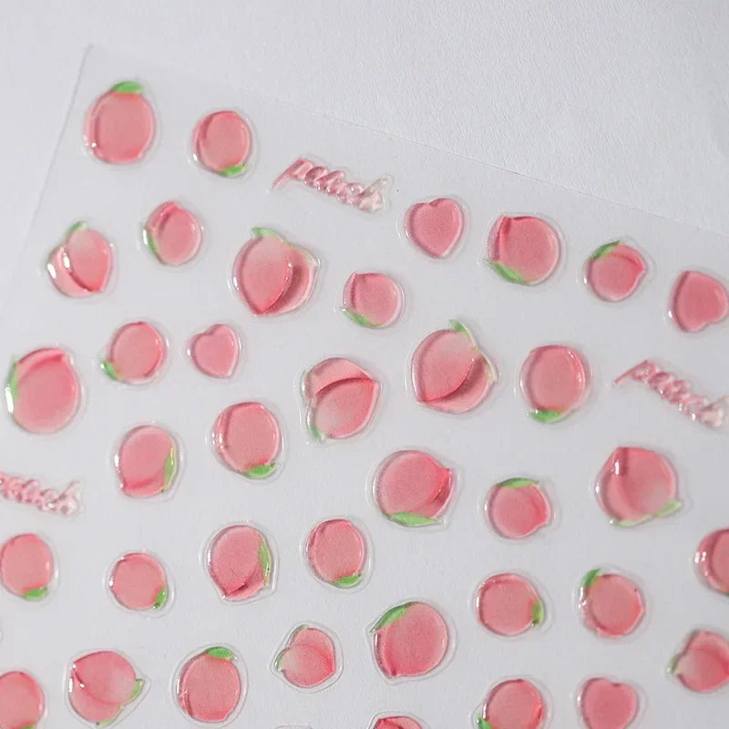 Lovely Red Fruit Strawberry Cherry Bowknot Love Heart Star Silk Ribbon 5D Nail Art Stickers Chic Self Adhesive Manicure Decal