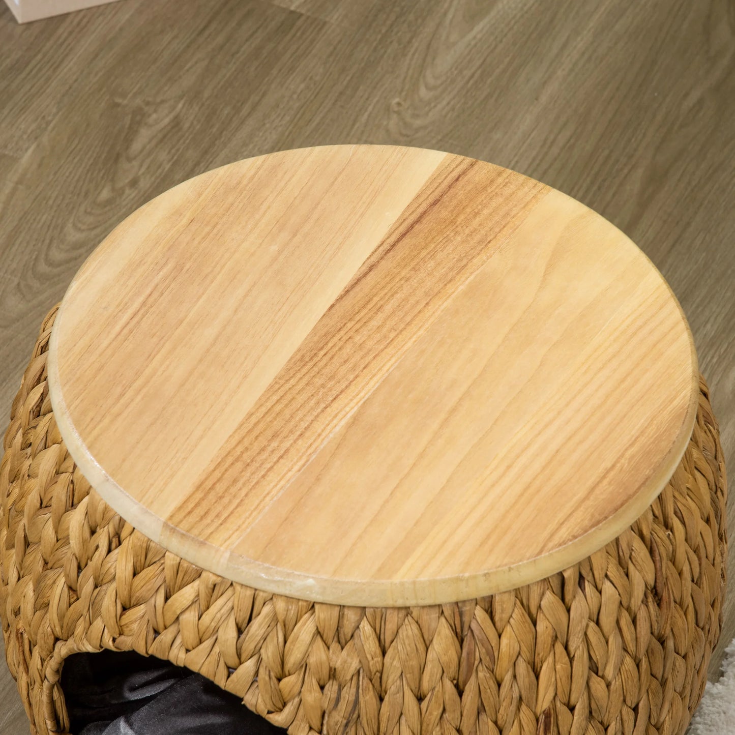 Cat cave with a soft washable cushion, featuring a natural light brown and grey design, it provides cats with a cozy hideaway while doubling as a sturdy stool and elegant home decor piece