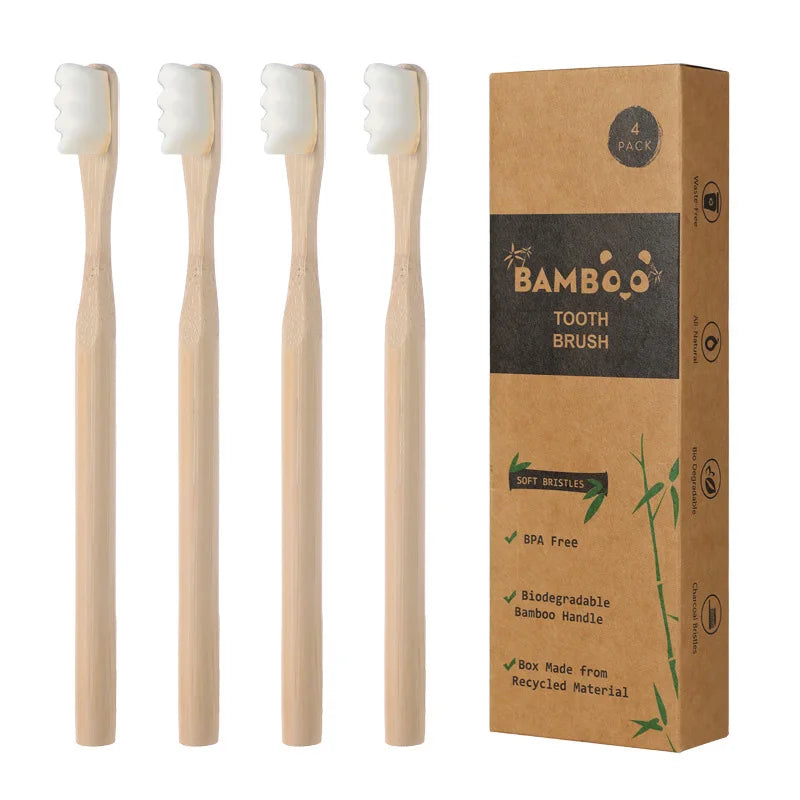 4Pcs  Bamboo Toothbrush Biodegradable20,000 High Bristle Count Toothbrush - Micro-Nano Extra Soft Bristles for Sensitive Teeth