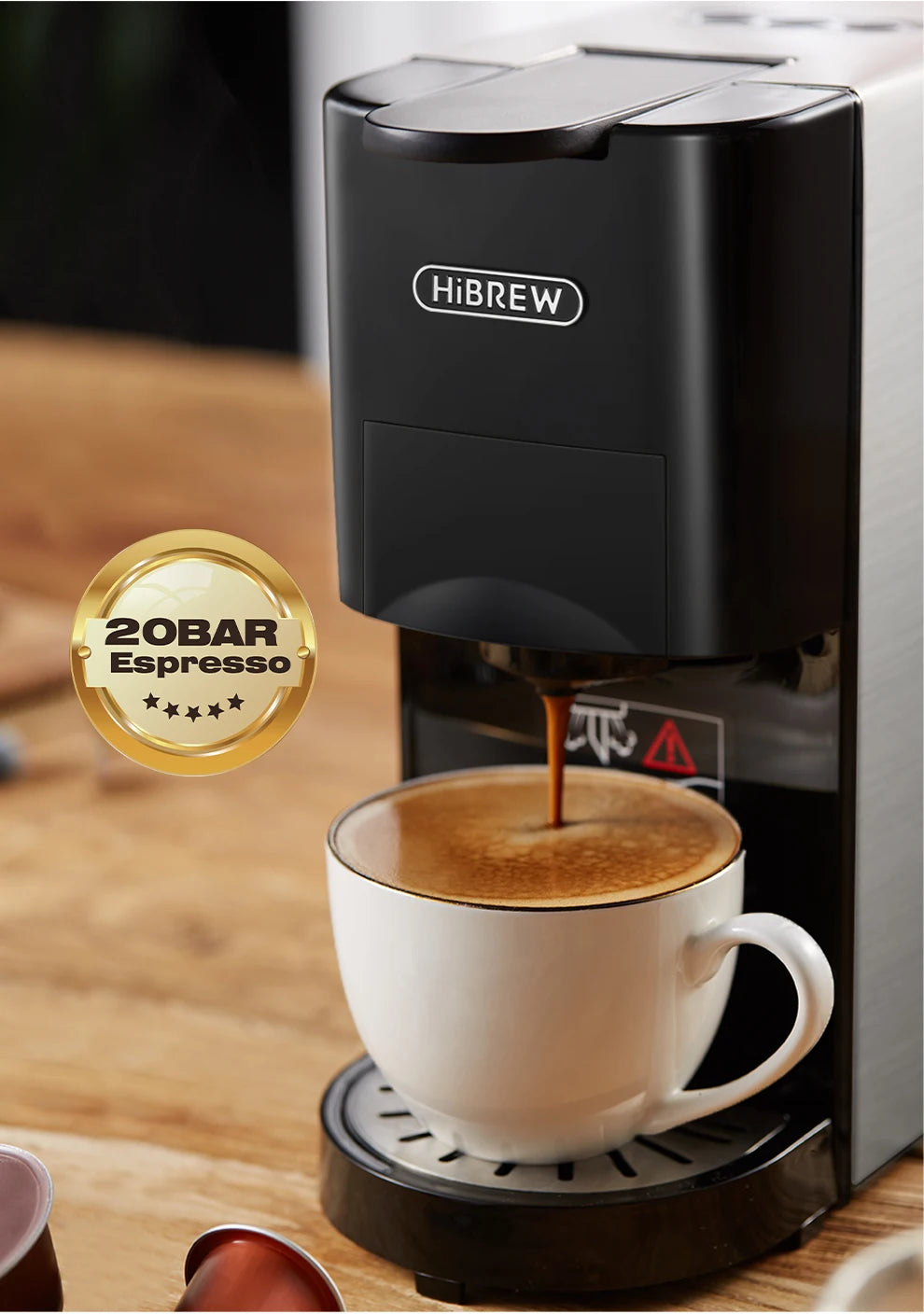 HiBREW Coffee Machine 4in1 Multiple Capsule Espresso Dolce Milk Nes ESE Pod Powder Coffee Maker Stainless Metal H3D