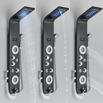Black LED Light Shower Faucet Bathroom SPA Massage Jet Shower Column System Waterfall Rain Shower Panel Bidet Sprayer Tap