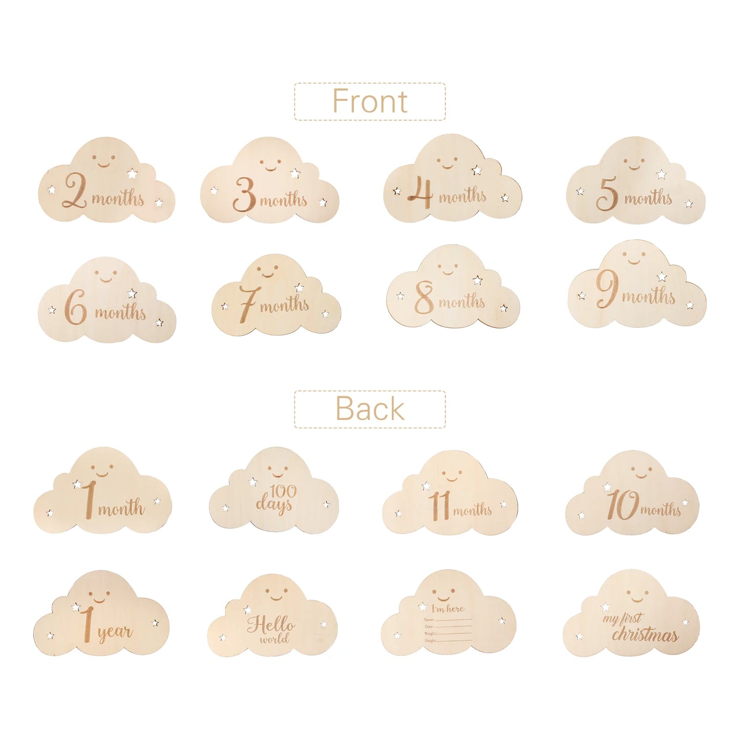Wooden Baby Month Photography Prop Cloud Shape Record Card Newborn Birthday Gift Milestone Card Souvenir Baby Photo Accessories