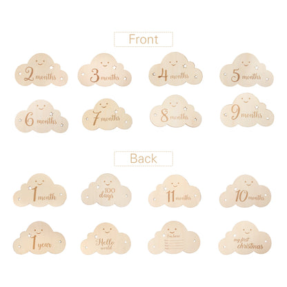 Wooden Baby Month Photography Prop Cloud Shape Record Card Newborn Birthday Gift Milestone Card Souvenir Baby Photo Accessories