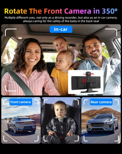 7"/10.26" 4K Dash Cam Wireless Carplay Android Auto 350° Rotating Lens Car DVR GPS Navigation Dashboard Video Recorder Bluetooth