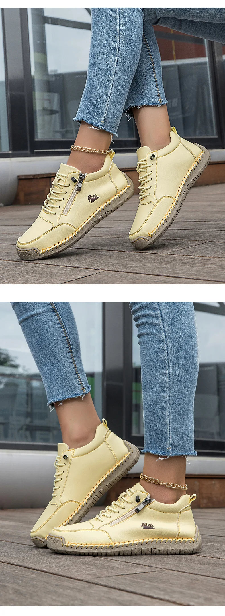 Women Sports Shoes 2026 New Outdoor Hiking Flat Bottomed Comfortable Casual Driving Shoes Soft Sole Zipper Fashion Leather Shoes