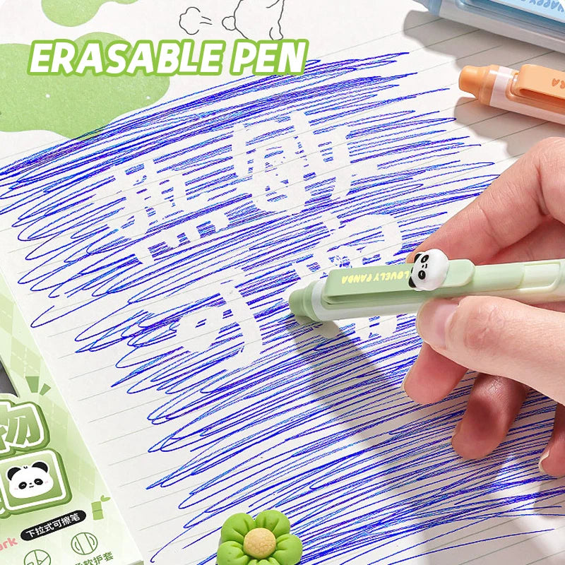 4 Pcs/Set Creative Pull-Type Erasable Gel Pens Blue Ink 0.5mm ST Erasable Pen for School Student Exam Writing Stationery