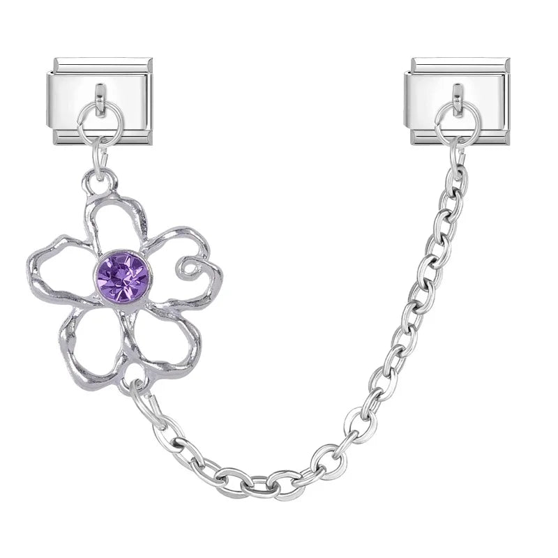 Tassel Chain Butterfly Flowers Star Moon Heart Zircon Italian Charm Links Fit 9mm Bracelet Stainless Steel DIY Jewelry Making