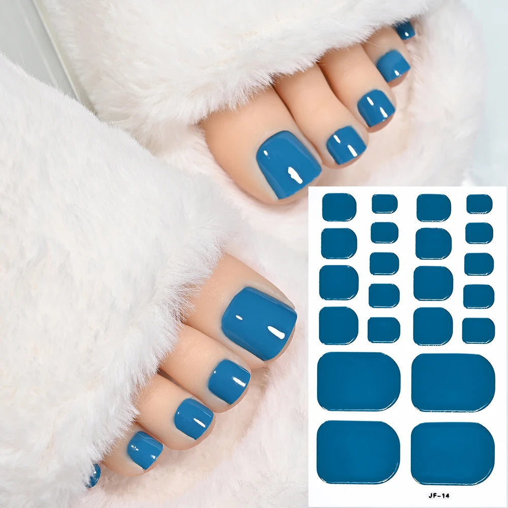 1Sheet=22Tips Glossy Red Toe Nail Stickers Full Cover Solid Color Press On Toenails Patch UV Baking Free Foot Gel Polish Wraps #