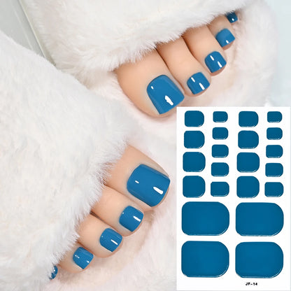 1Sheet=22Tips Glossy Red Toe Nail Stickers Full Cover Solid Color Press On Toenails Patch UV Baking Free Foot Gel Polish Wraps #
