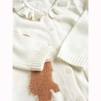 Baby Girls Embroidery Sweater Cardigan Autumn Fashion Cotton Floral Collar Kids Knitted Cardigan Rabbit Coat Outerwear Korean