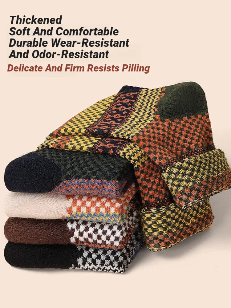 5 Pairs Winter Men's Socks Thicken Sheep's Wool Socks Warm Men Retro Style Colorful Fashion Man Socks For Snow boots