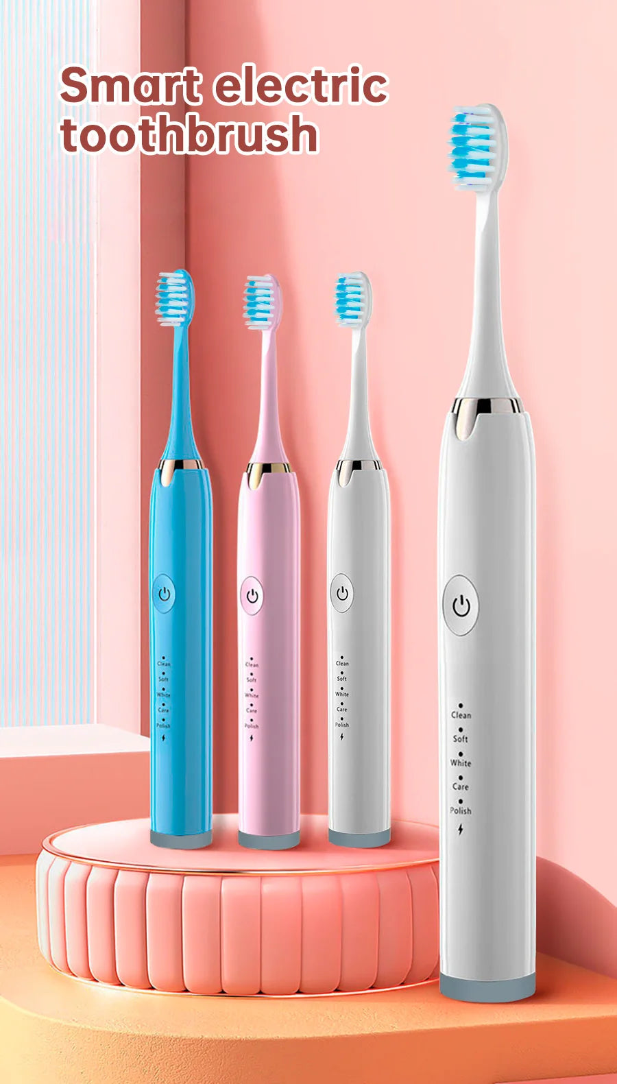 Tongwode Electric Sonic Toothbrush USB Rechargeable Waterproof Electronic Ultrasonic Whitening Tooth Brushes Replacement Heads