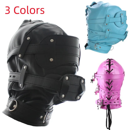 BDSM PU Leather Sexy Hood Masks Costumes Adults Cosplay Party Face Mask Metal Buckle Blindfold Hood Punk Role Play Accessories