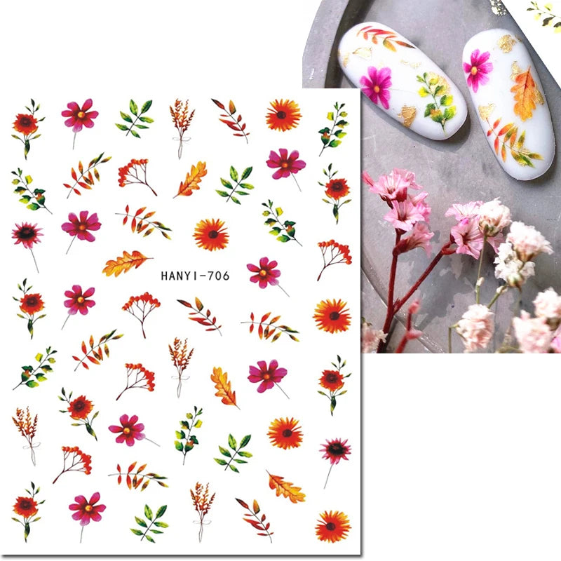 3d Nail Art Decals Elegant White RoyalBlue Roses Flowers Adhesive Sliders Nail Stickers Decoration For Nail Manicure