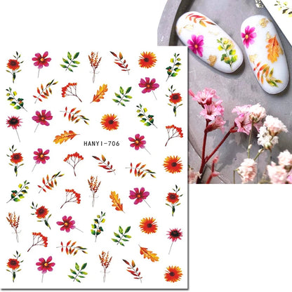 3d Nail Art Decals Elegant White RoyalBlue Roses Flowers Adhesive Sliders Nail Stickers Decoration For Nail Manicure