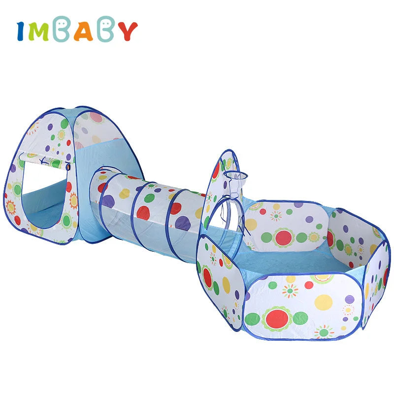 Senior 3-in-1 Foldable Baby Playground Children's Game Tent Baby Ball Fence with Crawling Tunnel Basketball Frame Children Gifts