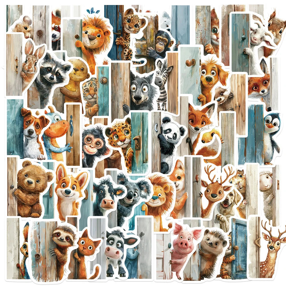 10/30/50pcs Outside The Door Peeping at Animal Stickers Funny Cartoon Sticker Scrapbook Phone Laptop Cute Decals Decoration Toy